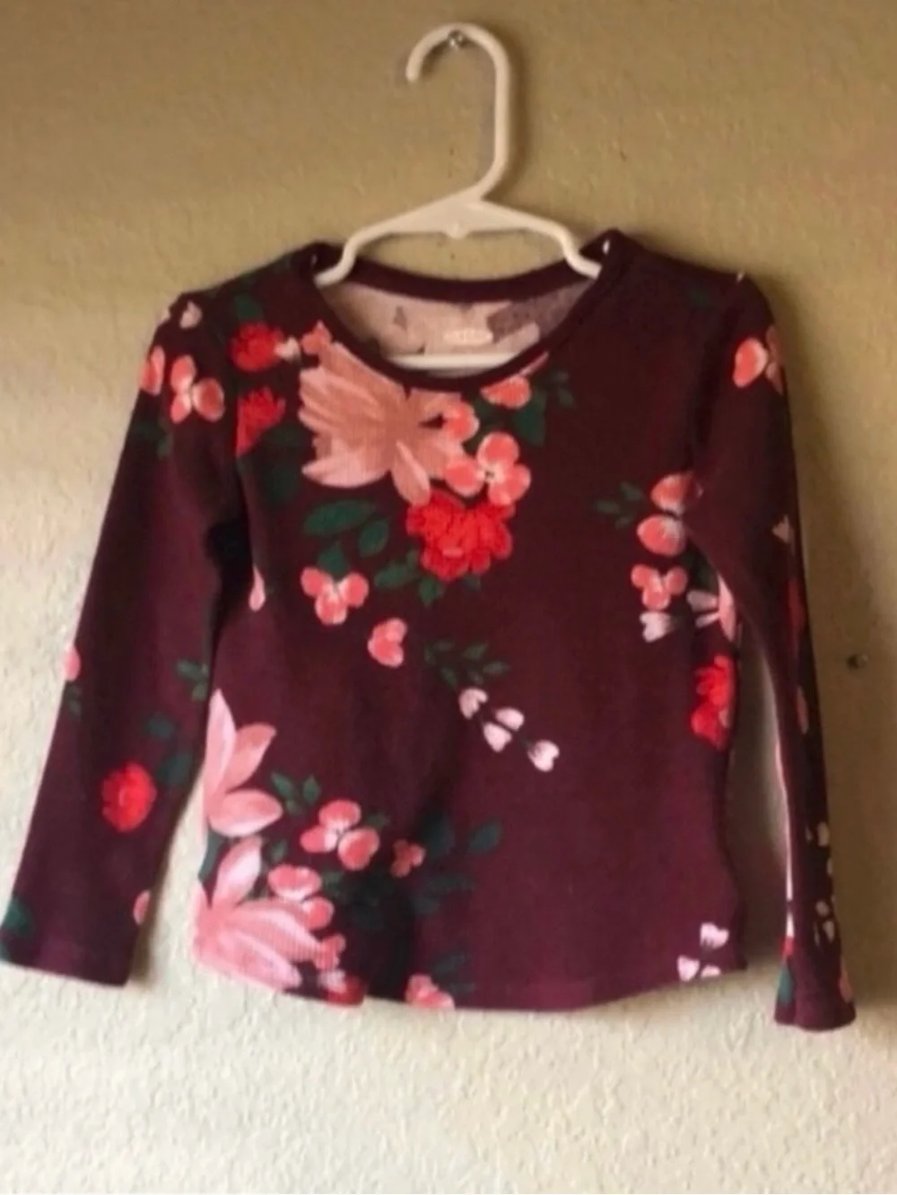 Old Navy Shirt Girls Burgundy Floral Long Sleeve Shirt Casual Top Sz Toddler 4T